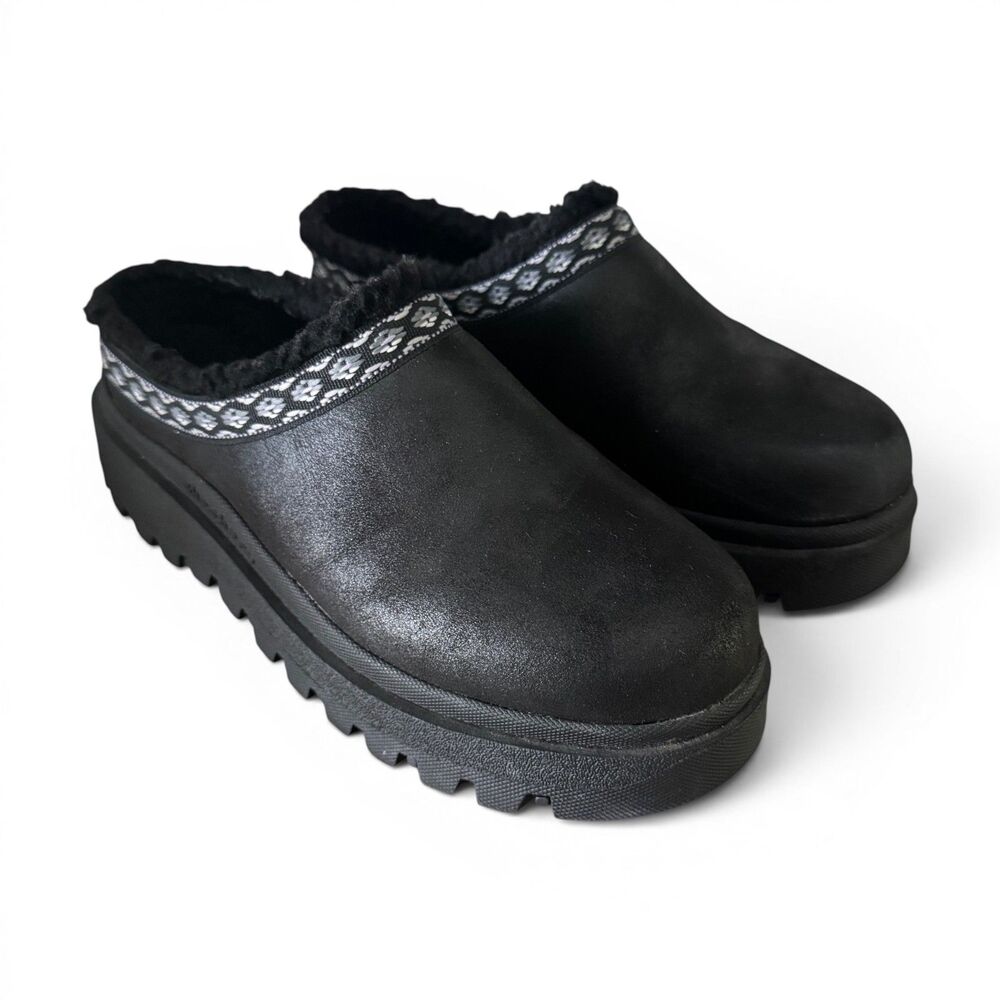 Skechers Shindigs Comfy Hour 167419 Black Faux Fur Clog Mules Women’s 7